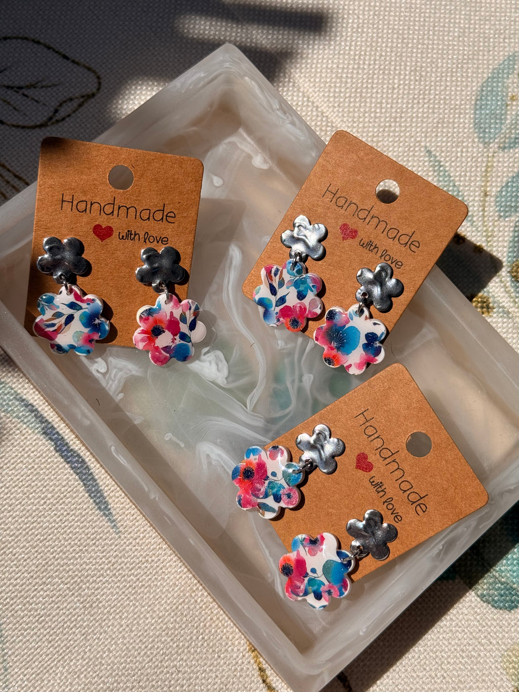 "April" - Water Transfer Flower Stud Dangle
