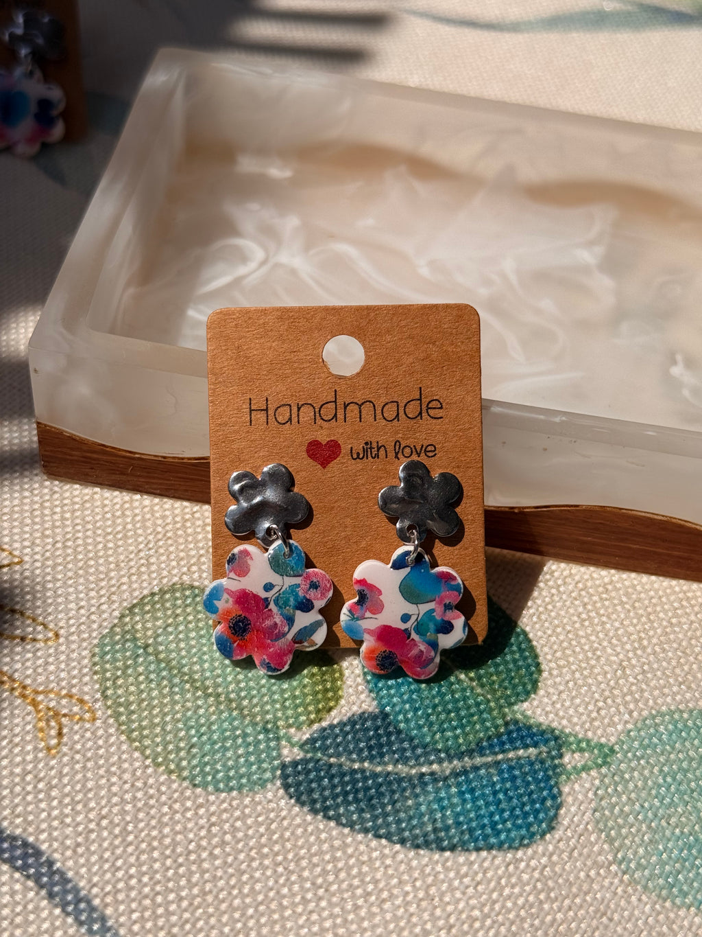 "April" - Water Transfer Flower Stud Dangle